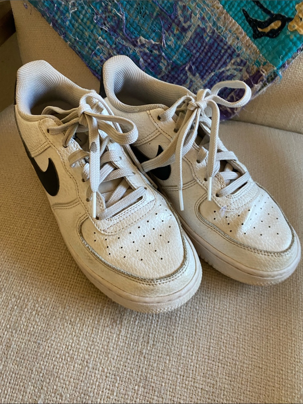 Nike Kids White Sneakers with Black Swoosh